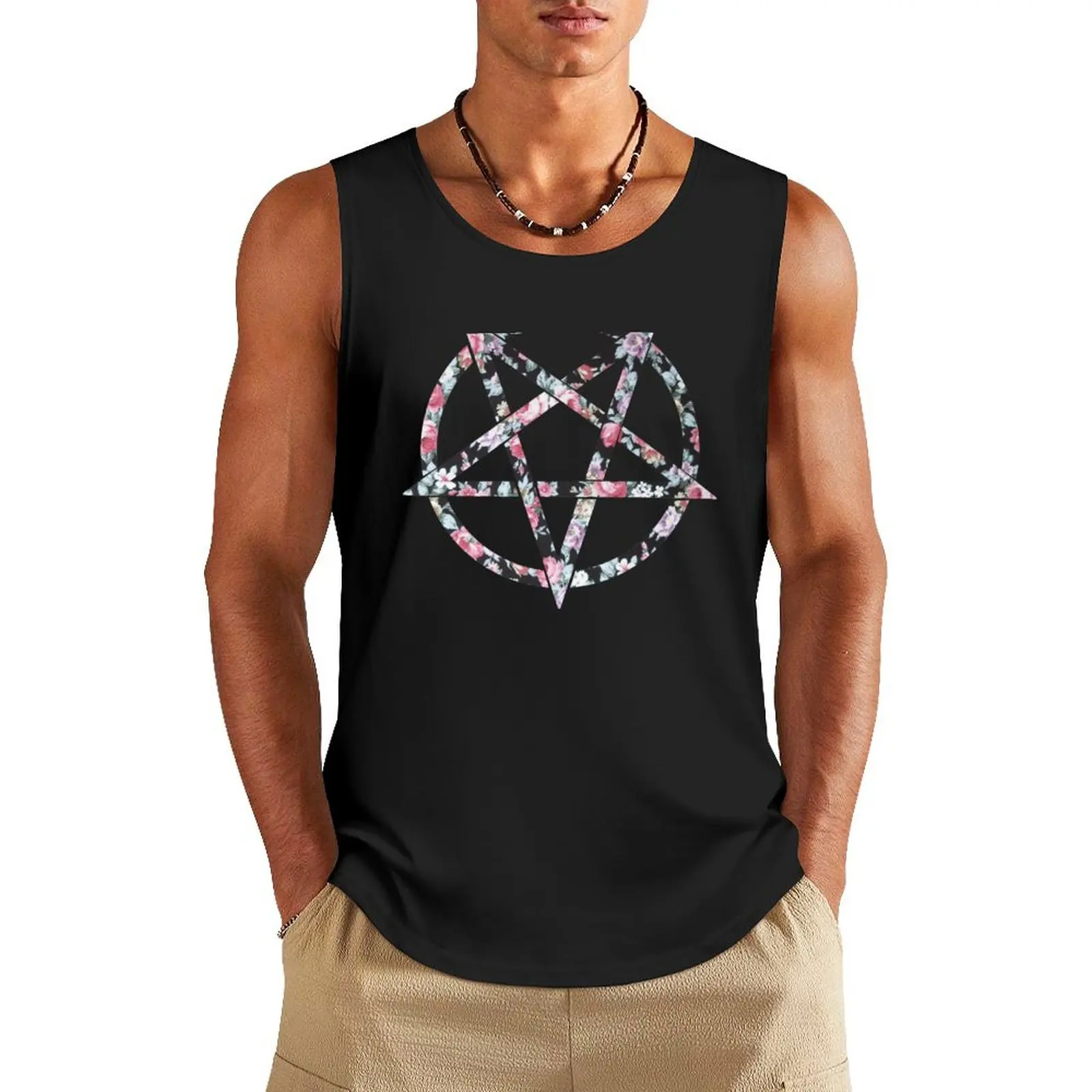 

Floral Pentagram Tank Top men clothing Sports shirt man