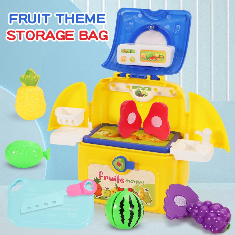 Juego divertido de dibujos animados para niños, equipo médico para el hogar, cocina, muñeca de fruta, juguete combinado, juego de rol para bebé bonito