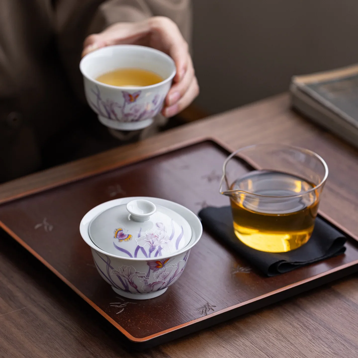 Chinese Style Covered Bowl Travel Tea Set Portable Quick Cup Outdoor Tea Brewing Anti-scalding Kung Fu Tool Tea Bowl Tea Set