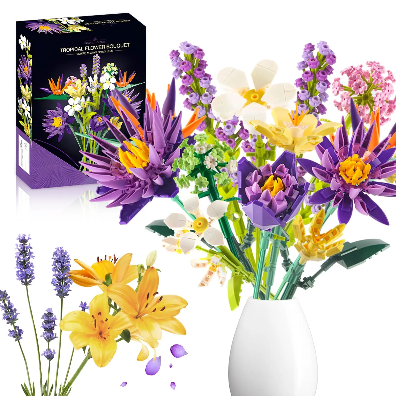 891PCS Romantic Flower Bouquet Building Blocks Eternal Flower Plant Assemble Bricks Creative Desktop Decoration Girls Gifts Toys
