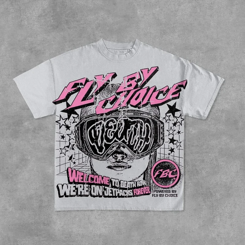 Vintage Fly By Choice Death Graphic Cotton Short Sleeve T-Shirt Men Y2K Short Sleeves Oversize Tshirt Streetwear Women Tops