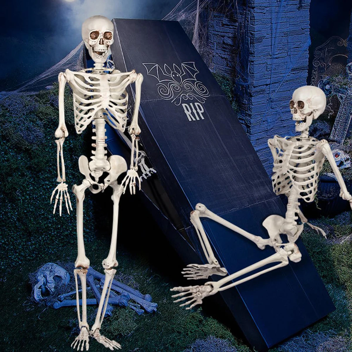 8 Stück Halloween Mini Skelett Figur Dekoration, 6 Zoll Halloween bewegliche Skelett Dekor Kunststoff Skelett Figur