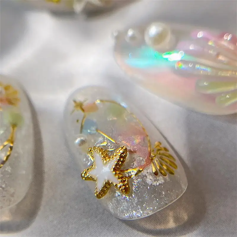 Urocze naklejki na paznokcie, ozdoby do paznokci, złote naklejki 5D z podwójną warstwą, muszelki, rozgwiazdy, naklejki do zdobienia paznokci, dekoracje do paznokci, akcesoria do paznokci.