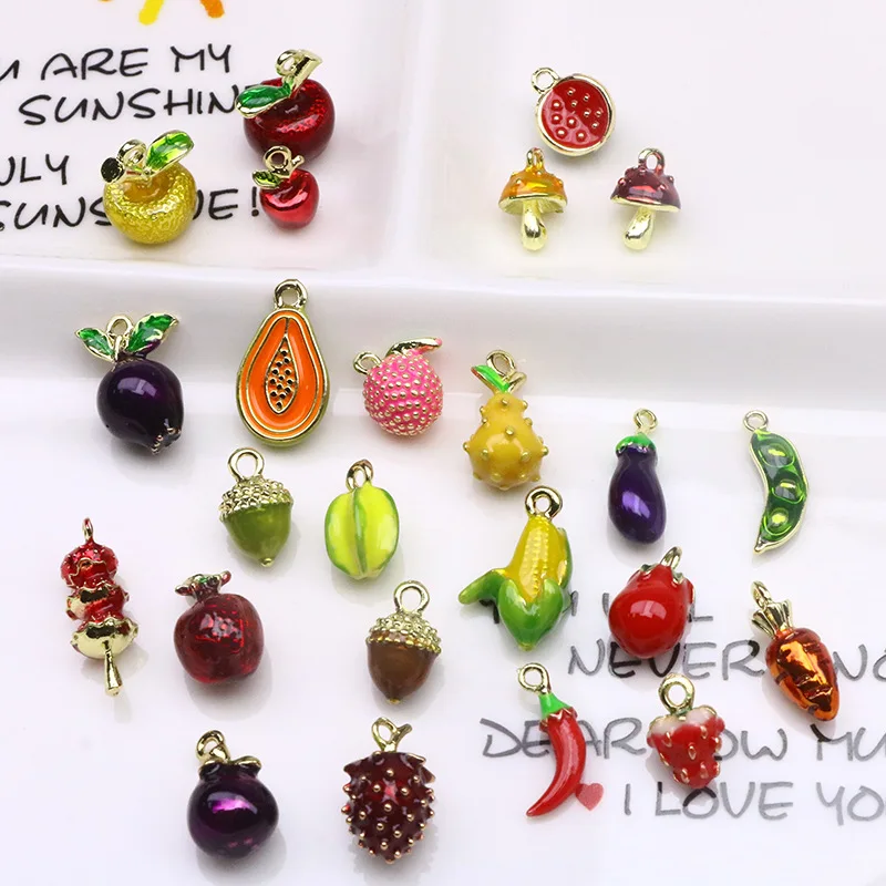 20pcs/lot  carrot corn pendant alloy enamel fruit vegetable Charm DIY accessories of necklace bracelet headdress