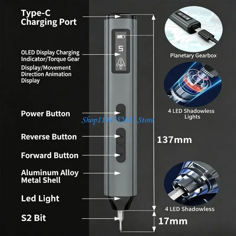 Type C Rechargeable Electric Screwdriver for Small Assembly