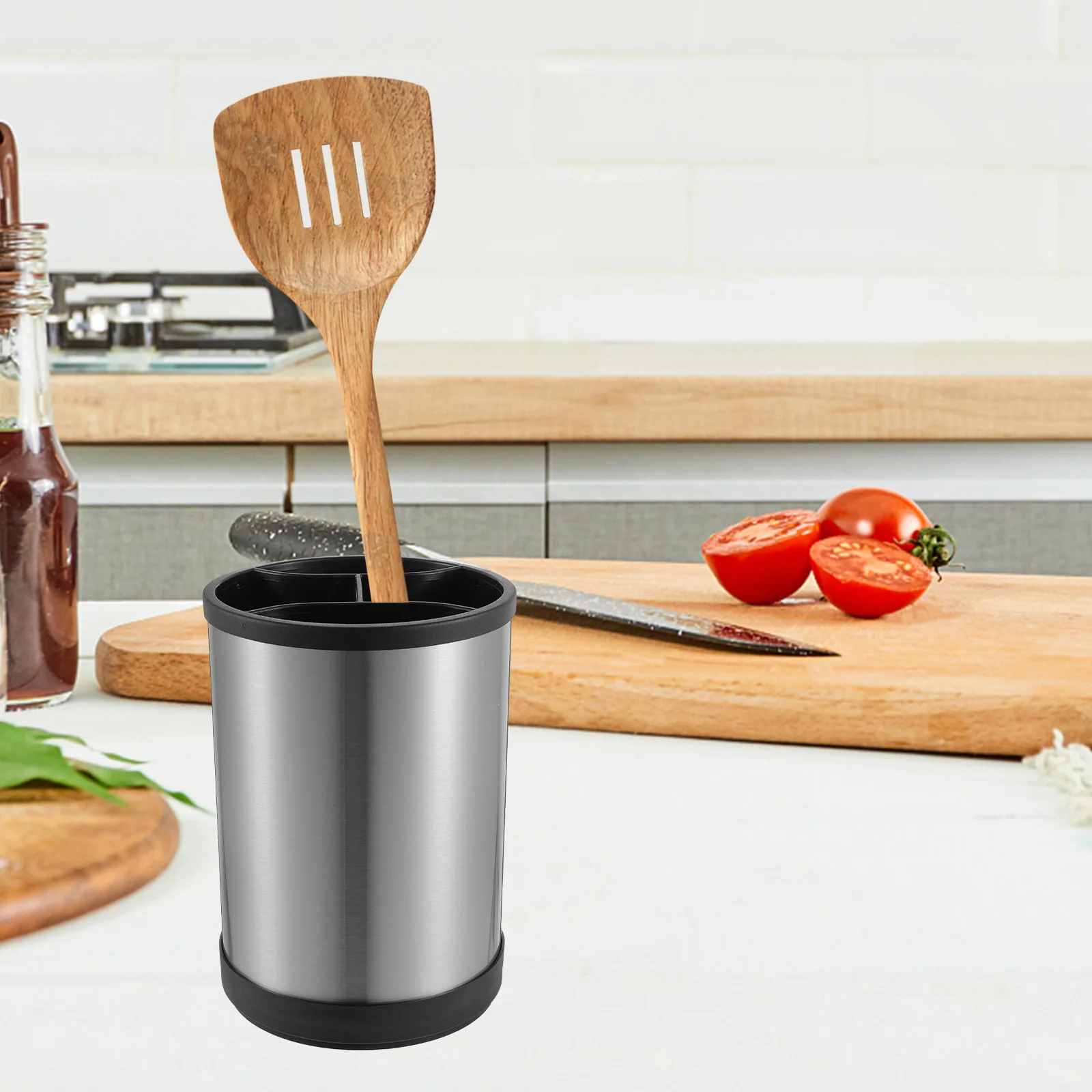 

Kitchen Utensils Container Stainless Steel Rotary Utensil Holder Practical Cooking Spoon Organizer Cutlery Storage Rack