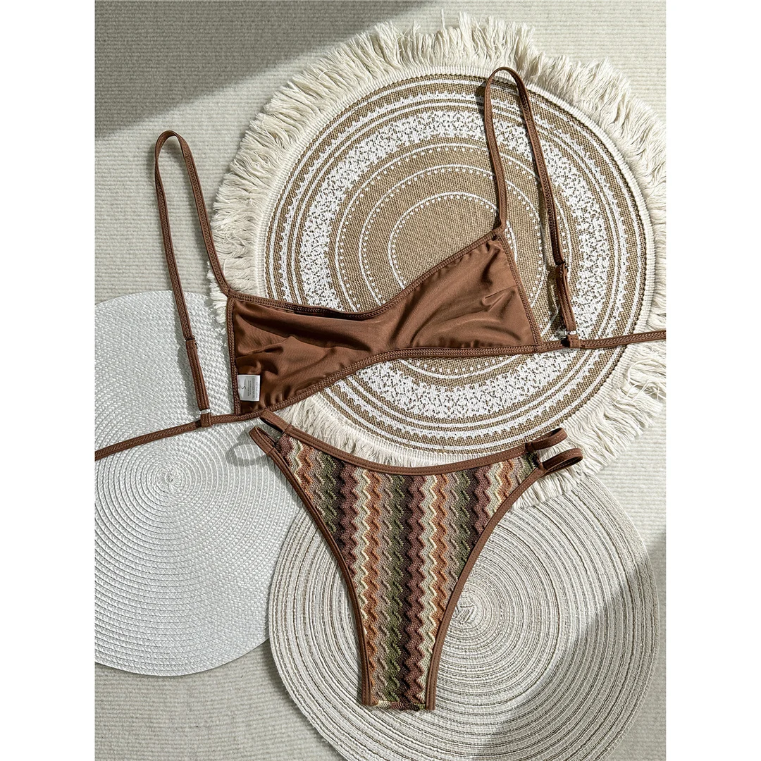 2026 Gestreifter High-Leg-Cut Brasilianischer Bikini Damen-Badeanzug Zweiteiliger Bikini-Set Badebekleidung Badeanzug V8216 – Detail 15