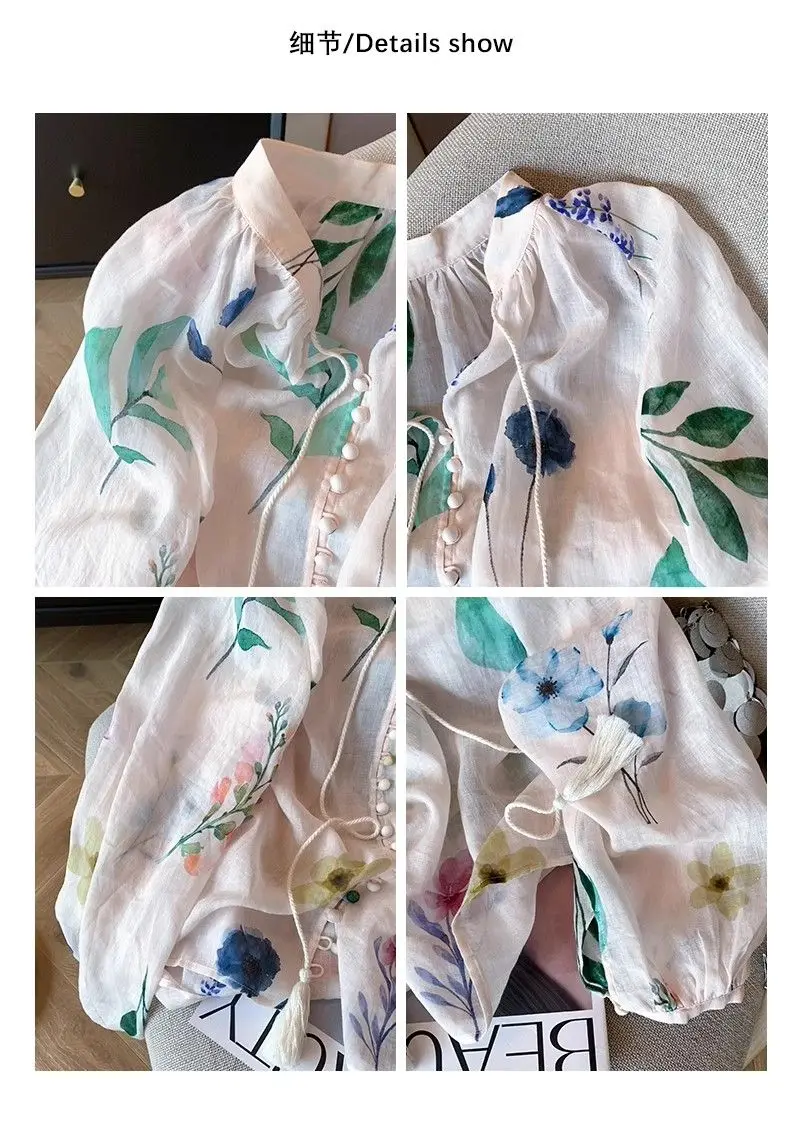 Super Fairy Vakantie Stijl Gebloemde Vetershirt Lange Mouwen Dames Luie Losse Veelzijdige Dunne Top