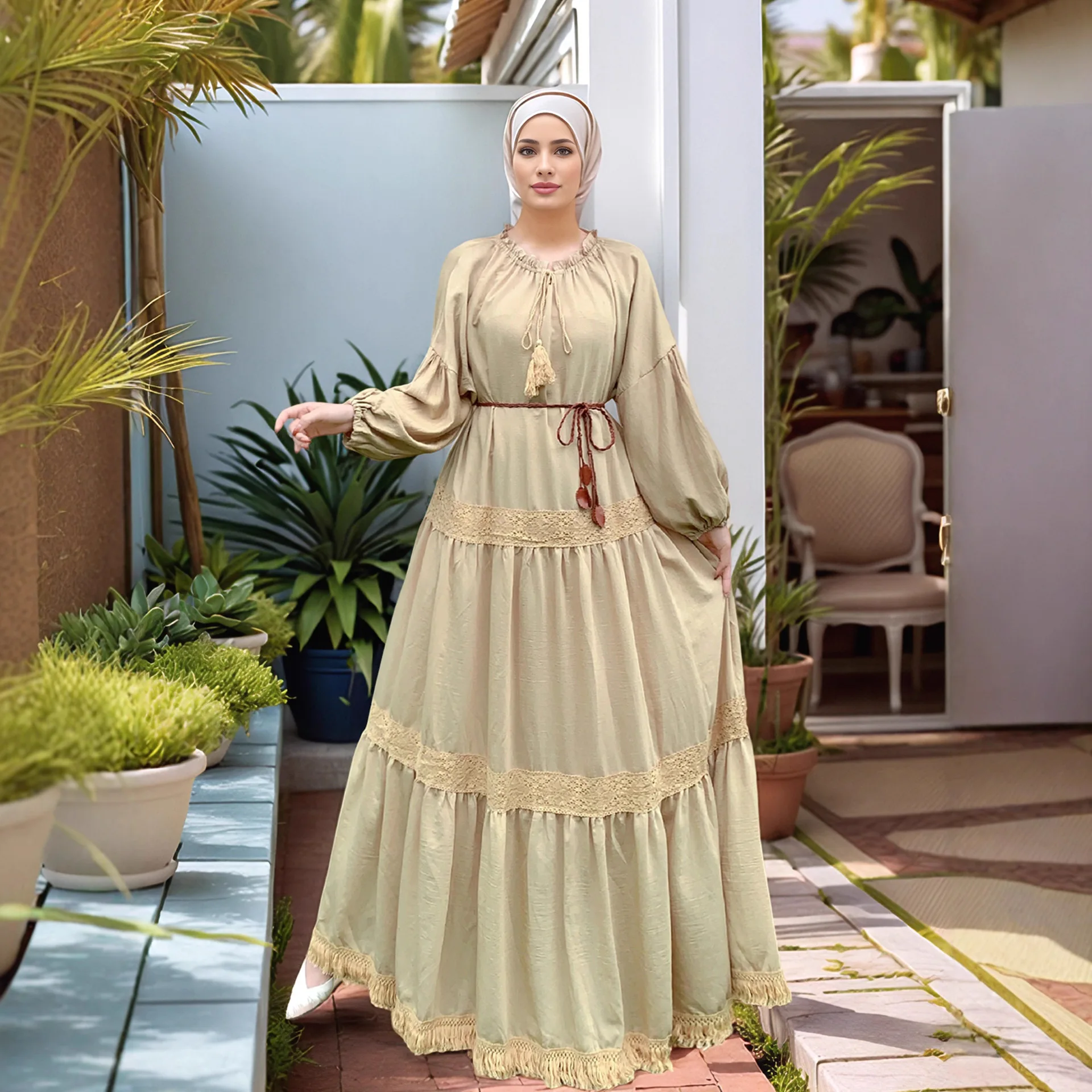 Donne musulmane Abiti lunghi a vestaglia Nappa Abaya Caftano Caftano Turchia Arabo Islam Ramadan Marocco Dubai Musulman Abiti Jalabiya
