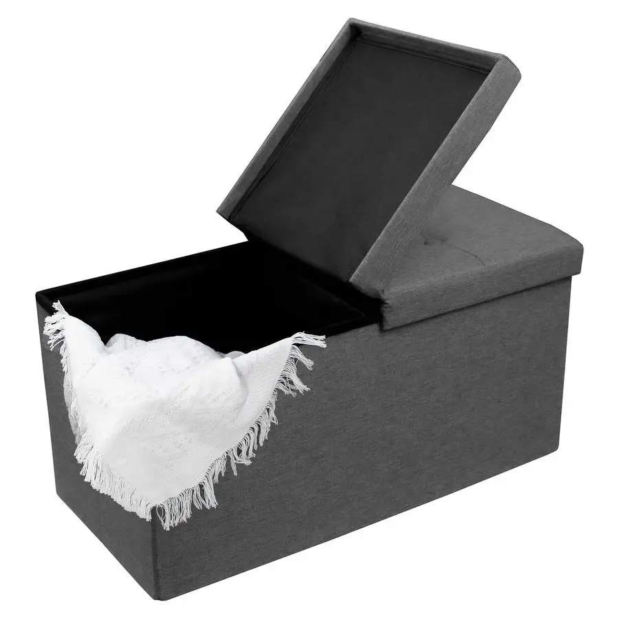 

30 Inches Storage Ottoman Bench with Flipping Lid, Linen Foldable Storage Footrest, Ottoman with Storage for Living Room Holds u
