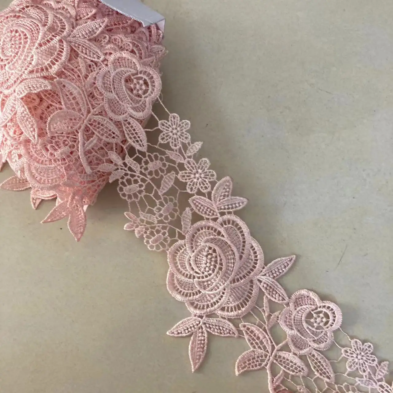 2 yard 12cm Pink Polyester Pearl Flower Embroidered Lace Trim Ribbon Fabric Handmade DIY Wedding Dress Sewing Supplies Craft Hot