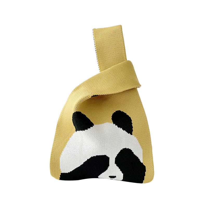 Panda Handbag, Knitted Wool Bucket Bag