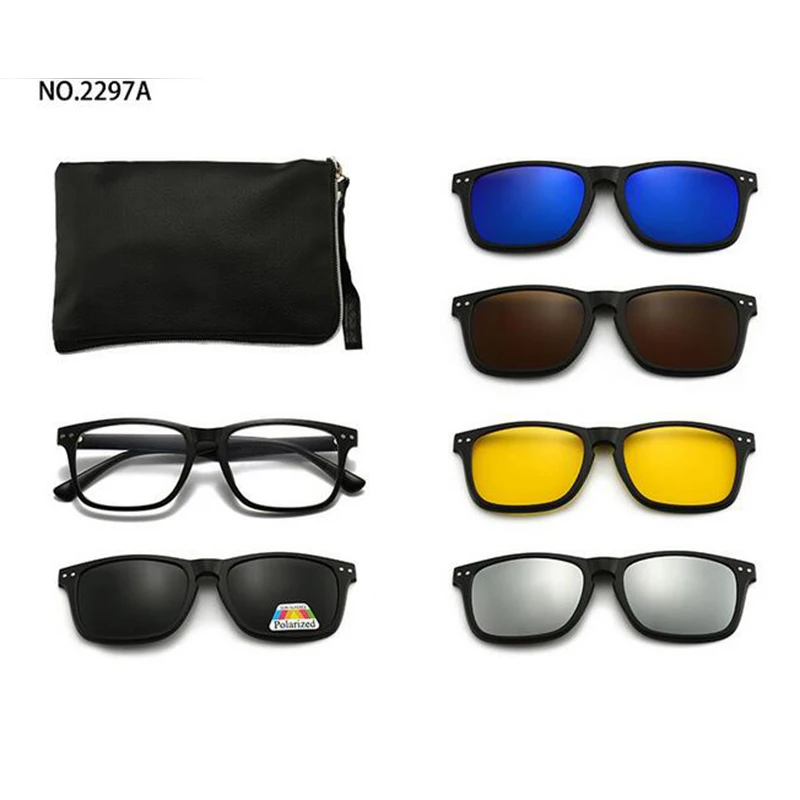 2297 Rivets Square TR90 Frame Magnet Clip Myopia Glasses 0 -1.0 -2.0 To -6.0 , Hyperopia Sunglasses +0.5 +1.0 +2.0 To +6