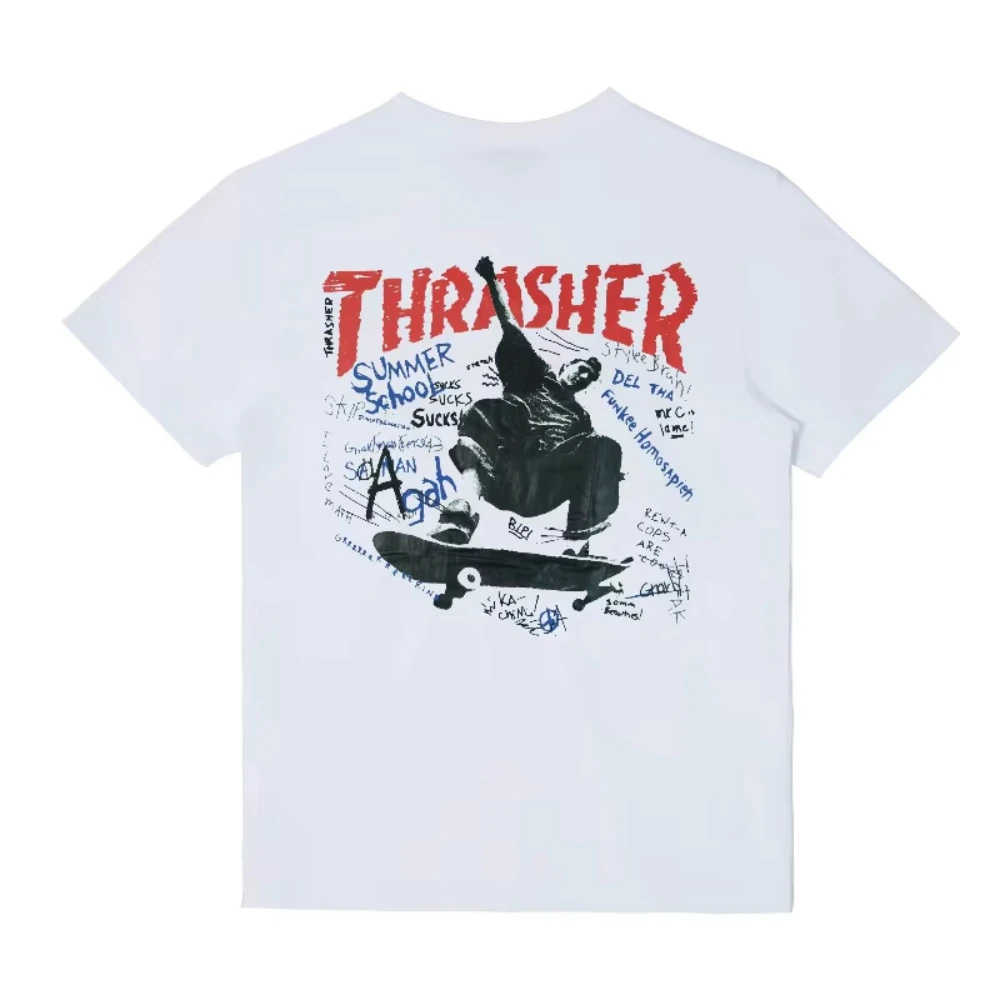 2025 THRASHER Special Pattern Women Design Multi-color Printed Round Neck Cotton Men Short Sleeve American Brand Day Line Street