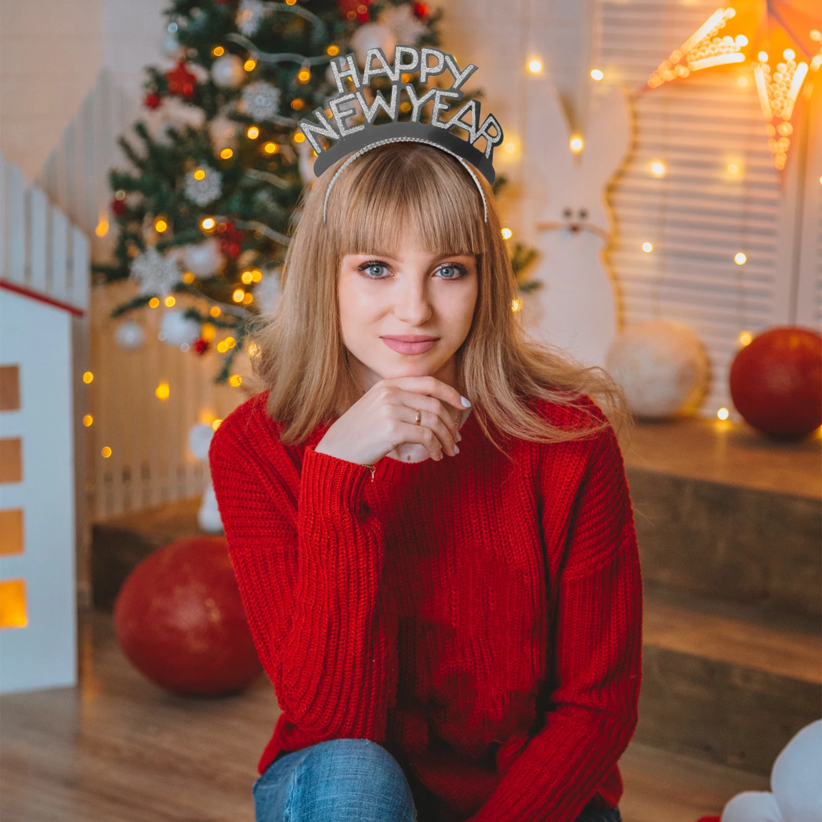 

6Pcs Happy New Year Headband Glitter Paper Hair Band Party Supplies Headwrap Perfect New Year Hair Accessories