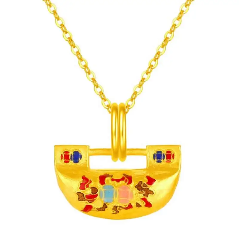 Pure 24K Yellow Gold Pendant Women 999 Gold dumpling Lock Necklace Pendant 1pcs