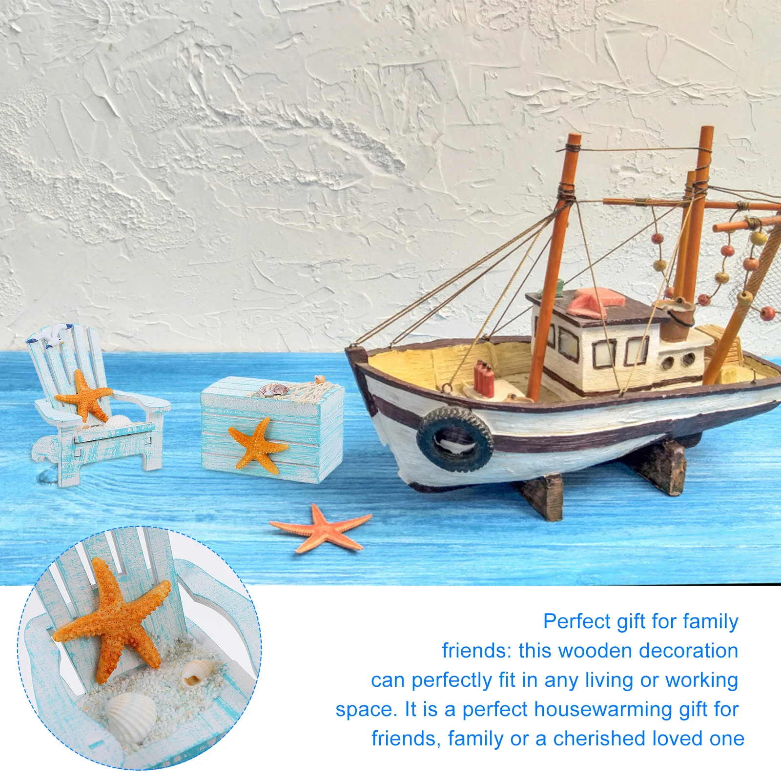 

2pcs Chair Set Wooden Decorations Home Themed Ornaments Mini Chairs Nautical Dollhouse Chair Ornament View Model