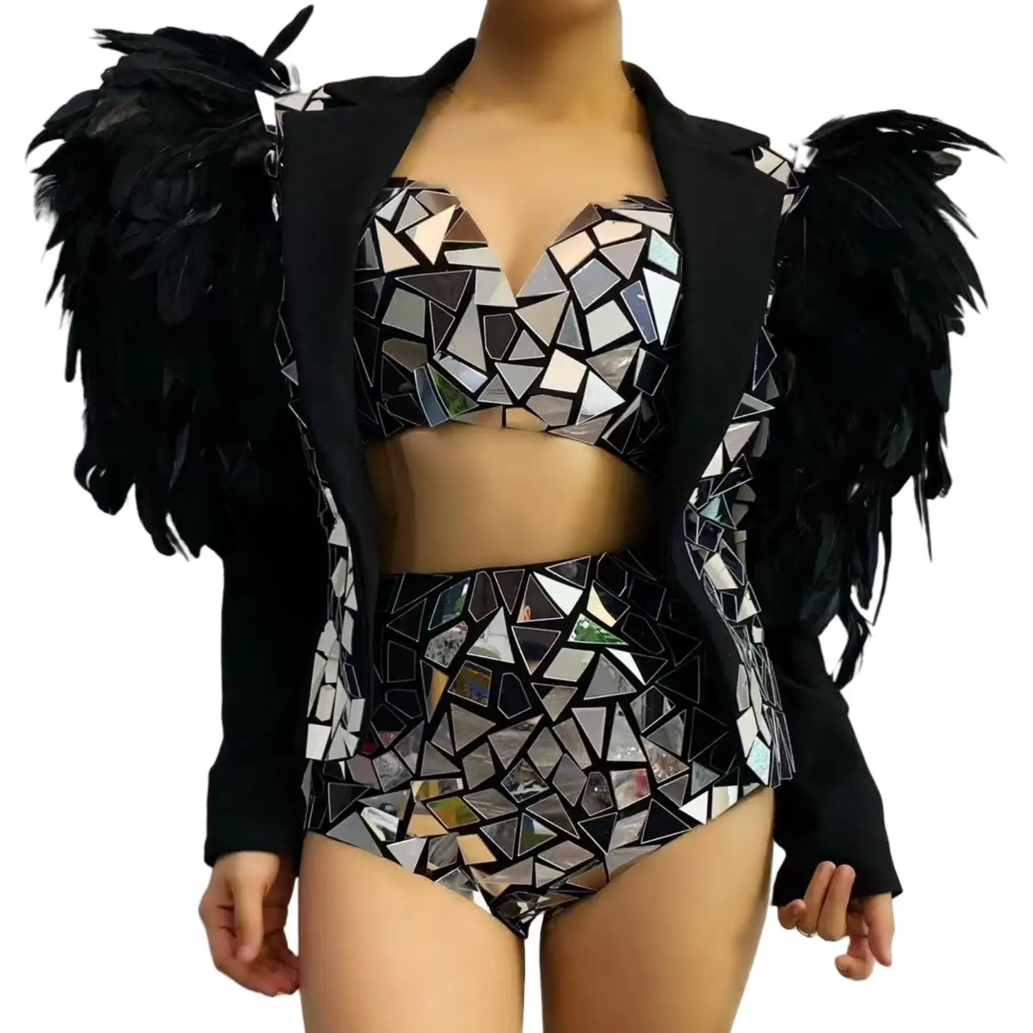 

Girl Sequins Leotard Performance Dance Costume Feather Sleeve Sexy Nightclub Party Outfit Ds Suit Jazz Dance Clothing Stage Wear