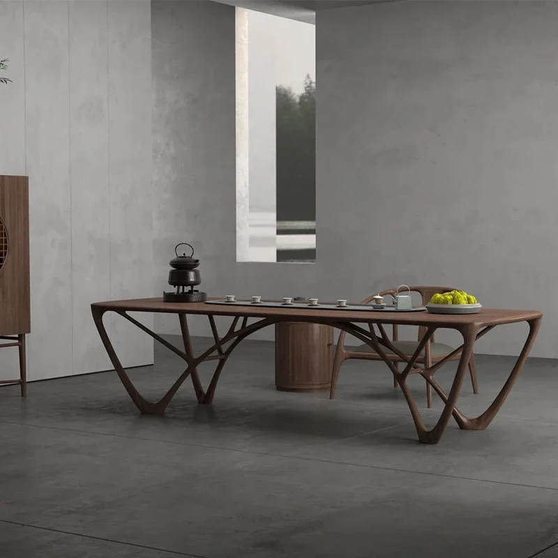 

New Chinese tea table 2025 new high-end walnut tea table, living room office zen solid wood tea table