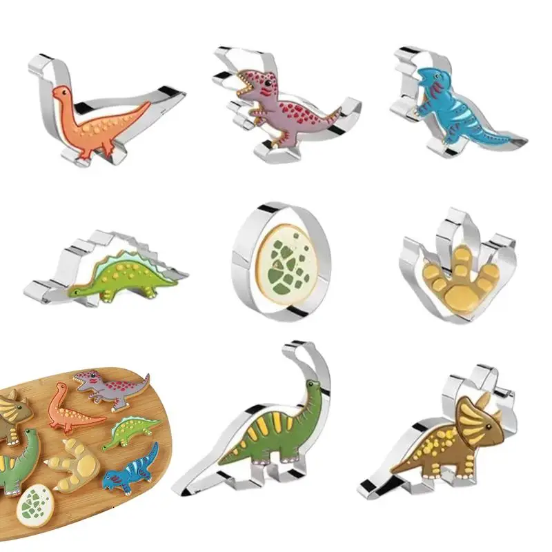 Animal Cookie Cutters 8 Pieces Stainless Steel Cookie Cutter Set Dinosaur Cake Pan Cute Cookie Cutters For Dinosaur-Themed