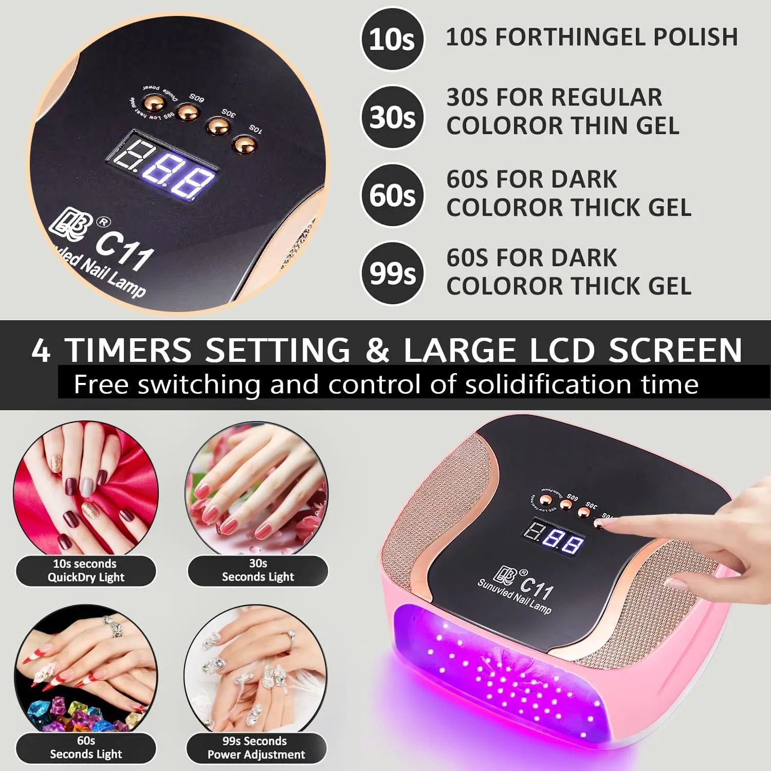 67 مصباح أظافر بالأشعة فوق البنفسجية ثنائي اللون LED، مجفف جل بمستشعر تلقائي مع 4 مؤقتات، قاعدة قابلة للطي (وردي) #4