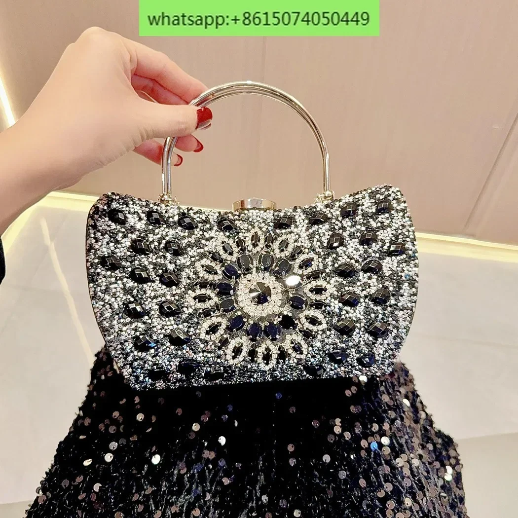 Diamond-encrusted tote bag, all-over diamond fashion dress bag, bar party party bag, one-shoulder, cross-body dinner bag