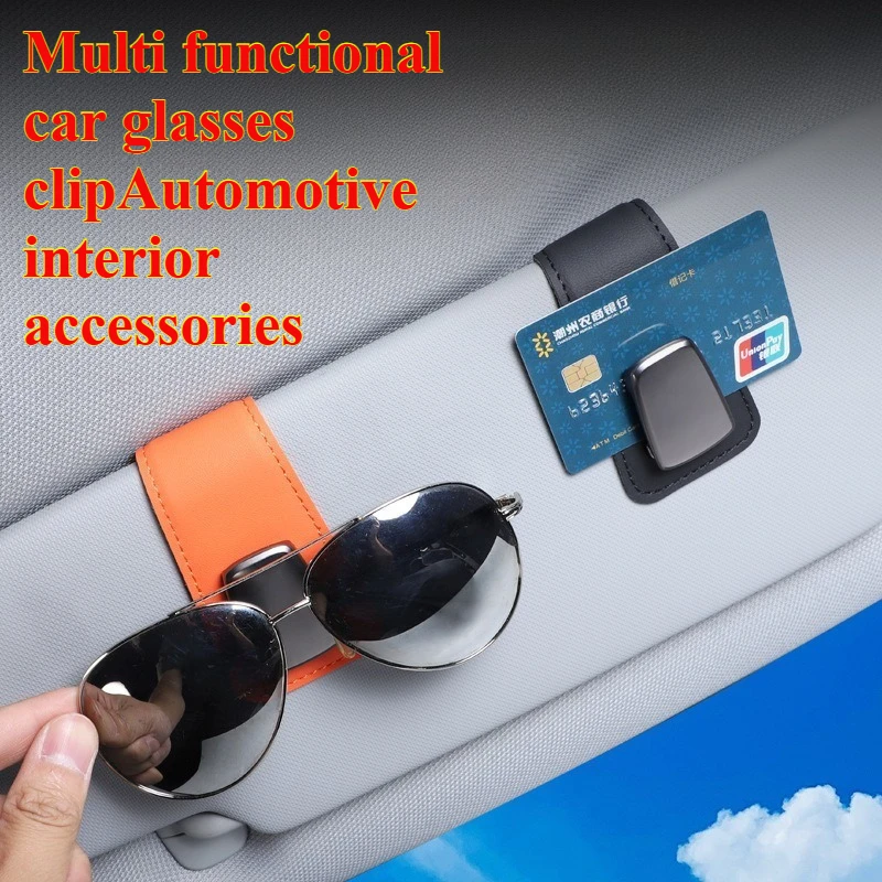 

1PCS Multifunction Car Sun Visor Glasses Clip Leather Eyeglasses Clip Holder Card Case Auto Interior Accessor