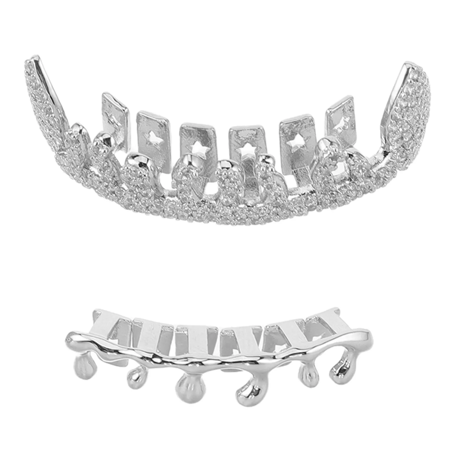 

2 шт. металлические накладки на зубы в стиле хип-хоп, нестандартные украшения для рта, накладные зубные капы, бижутерия для мужчин и женщин, для косплея и костюмов