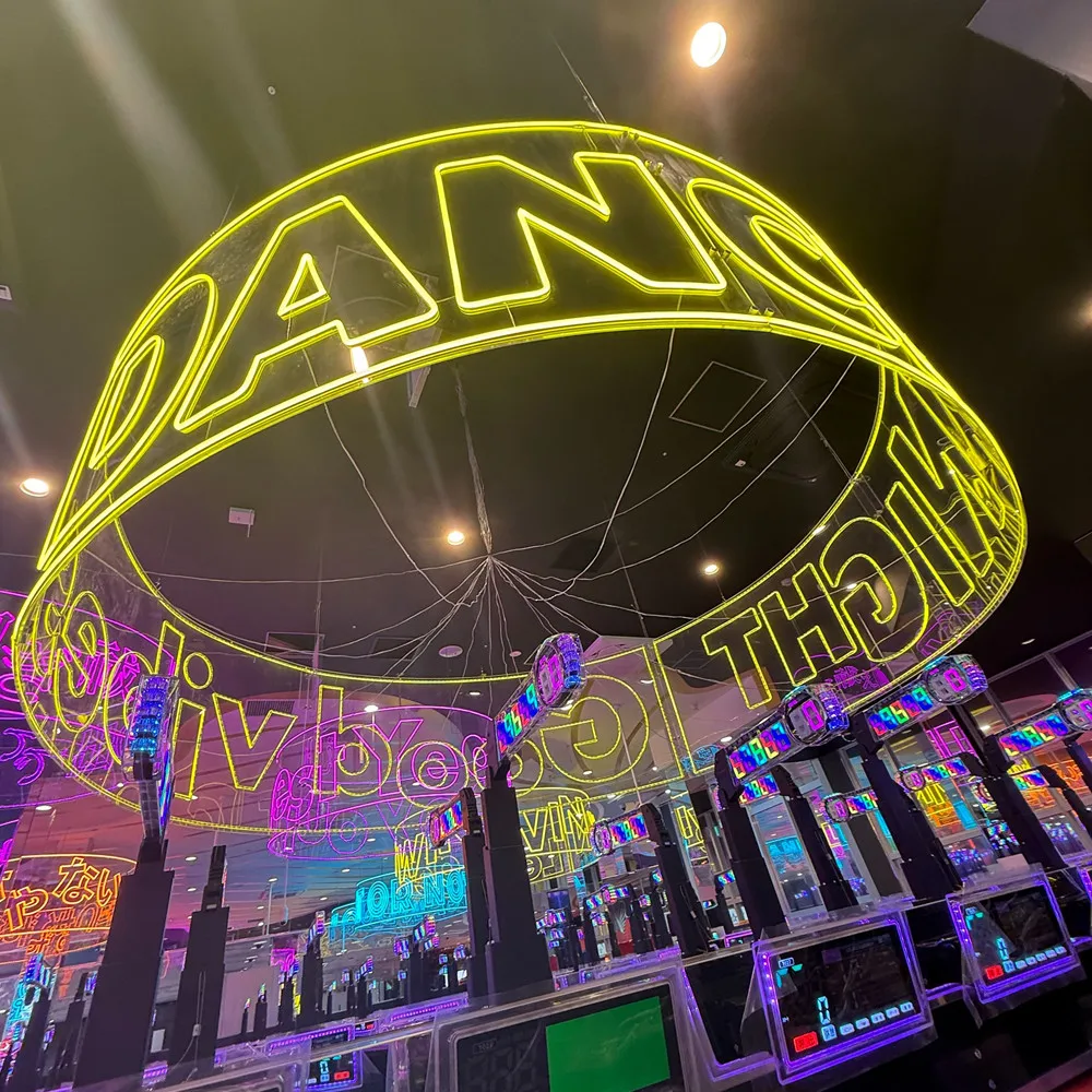Easy to Install Hardwired Ready Lightweight Custom Neon Sign Ceiling Chandelier Round Floating LED Hanging Signs Board Light