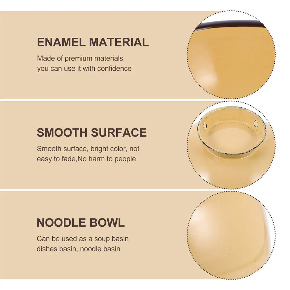 

2Pcs Retro Enamel Bowl Sturdy Food Serving Bowl for Ramen Rice Salad Dish Home Hotel Restaurant Use Enamel Tableware