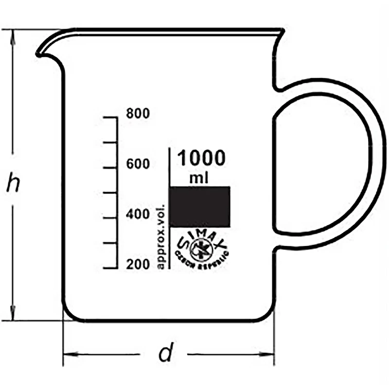 SIMAX BEAKERS, LOW FORM, WITH HANDLE, Borosilicate glass, 1632417011