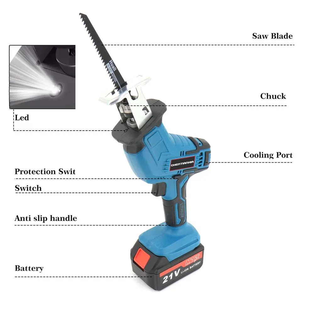 Cordless Reciprocating Saw Set 2500mAh Battery 3000RMP Variable Speed w/ 4 Blade