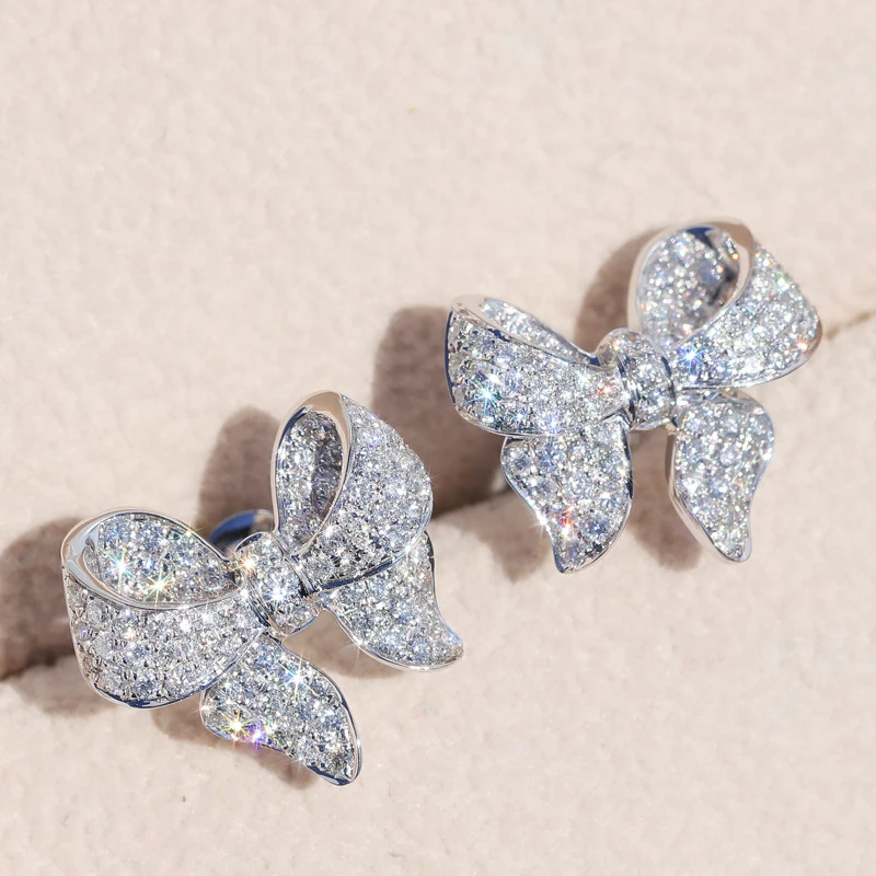 Romantic Bowknot Women Stud Earrings Full Paved Shiny Crystal Zircon Delicate Girl Accessories Fashion Earrings Jewelry e5765