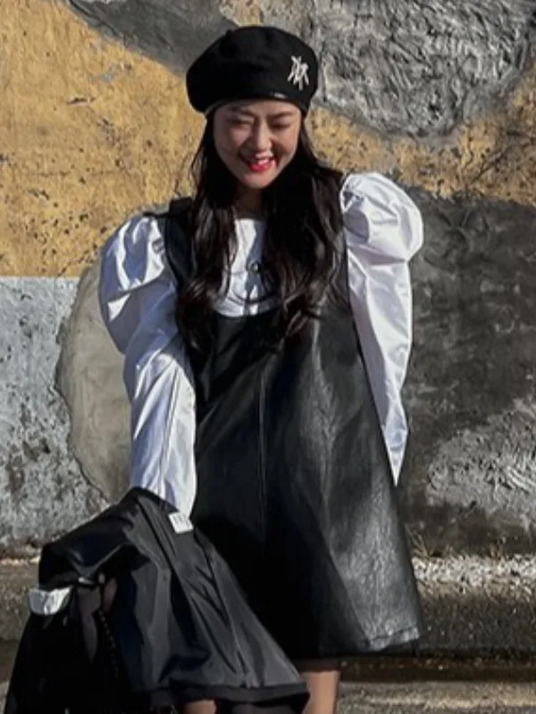 

Шикарный ранний осенний комбинезон трапециевидной формы в стиле ретро из искусственной кожи с талией Dr, универсальный свободный женский свитер Dr, модный повседневный