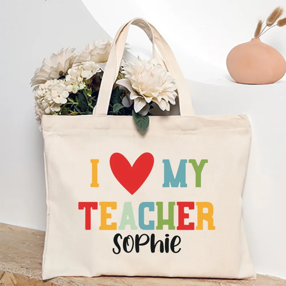 Personalised Tote Bag Teacher Love Inspire Print Canvas Shoulder Bags Female Shopping Bag Women Travel Handbags Gift for Teacher