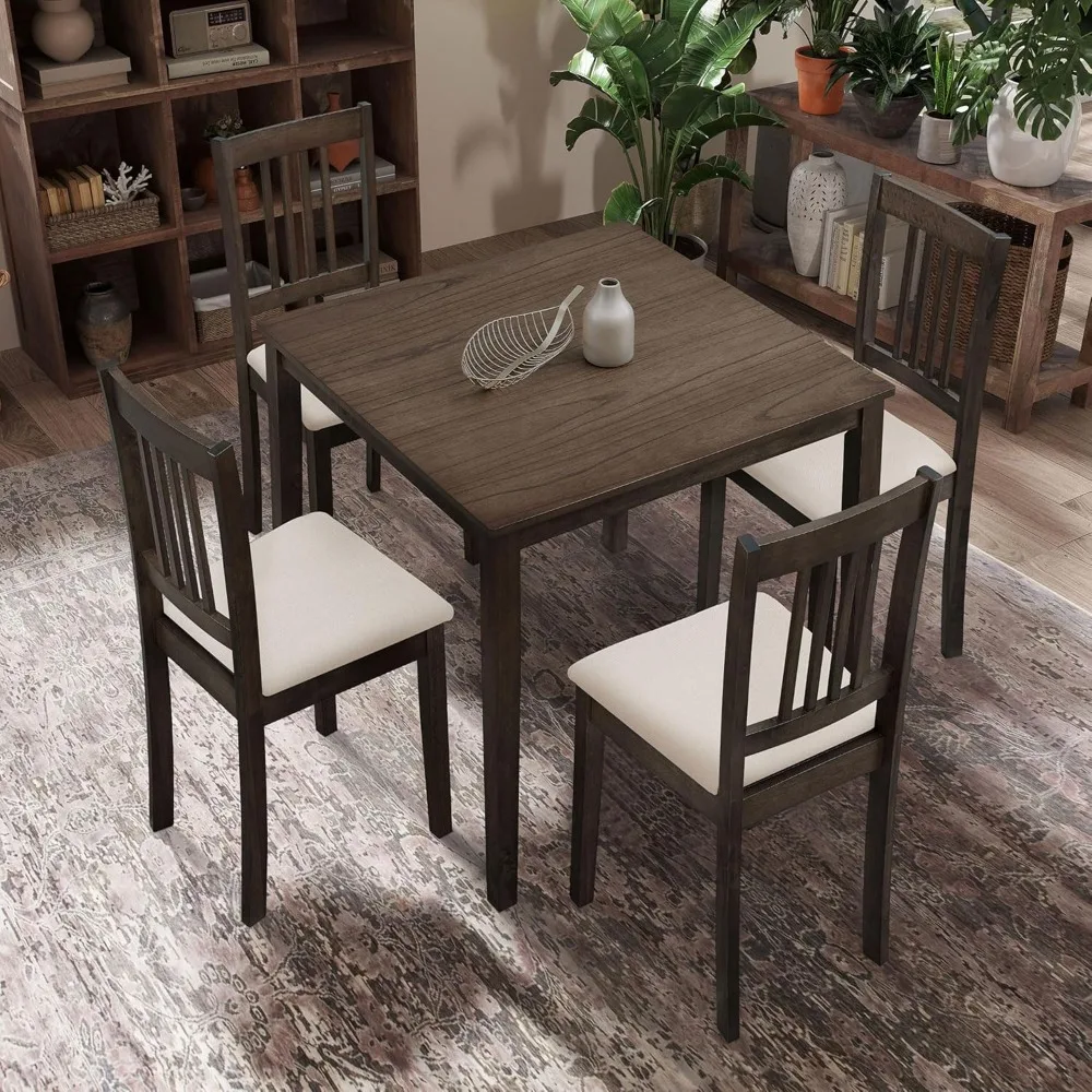 5-Piece Rustic Farmhouse Kitchen Island Table-Chair Set