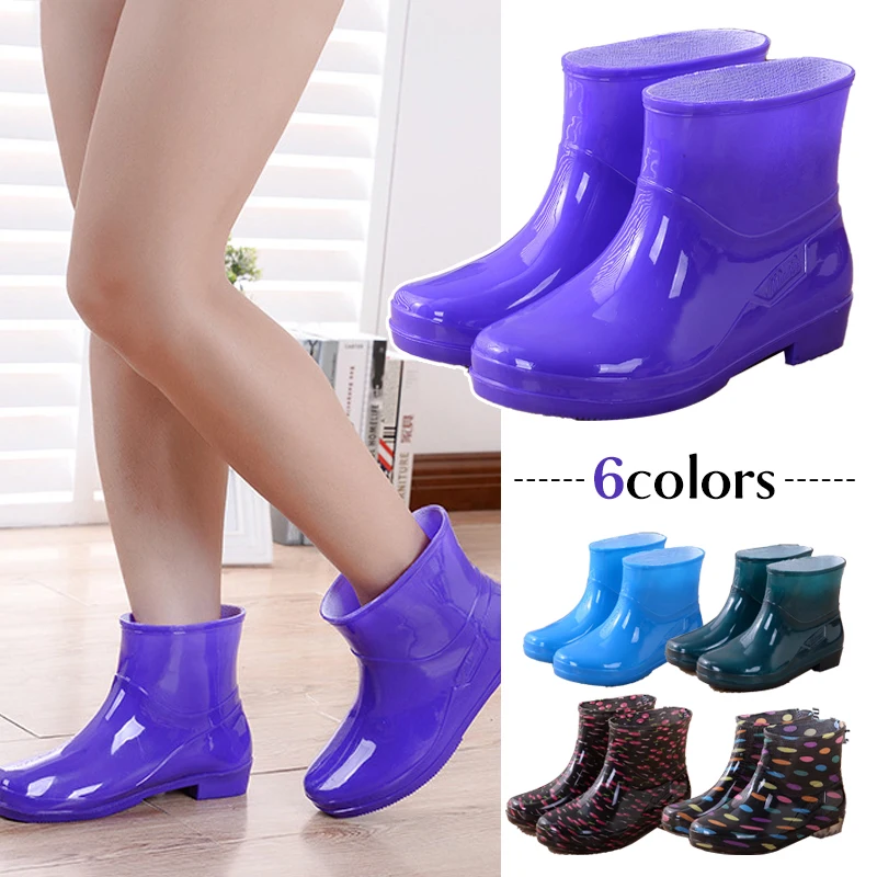 US Size 4-13 Print Rain Boots Girls Women Waterproof Non Slip Work Shoes PVC Water Shoes Mid-Calf Boots Rain Gear Accessories