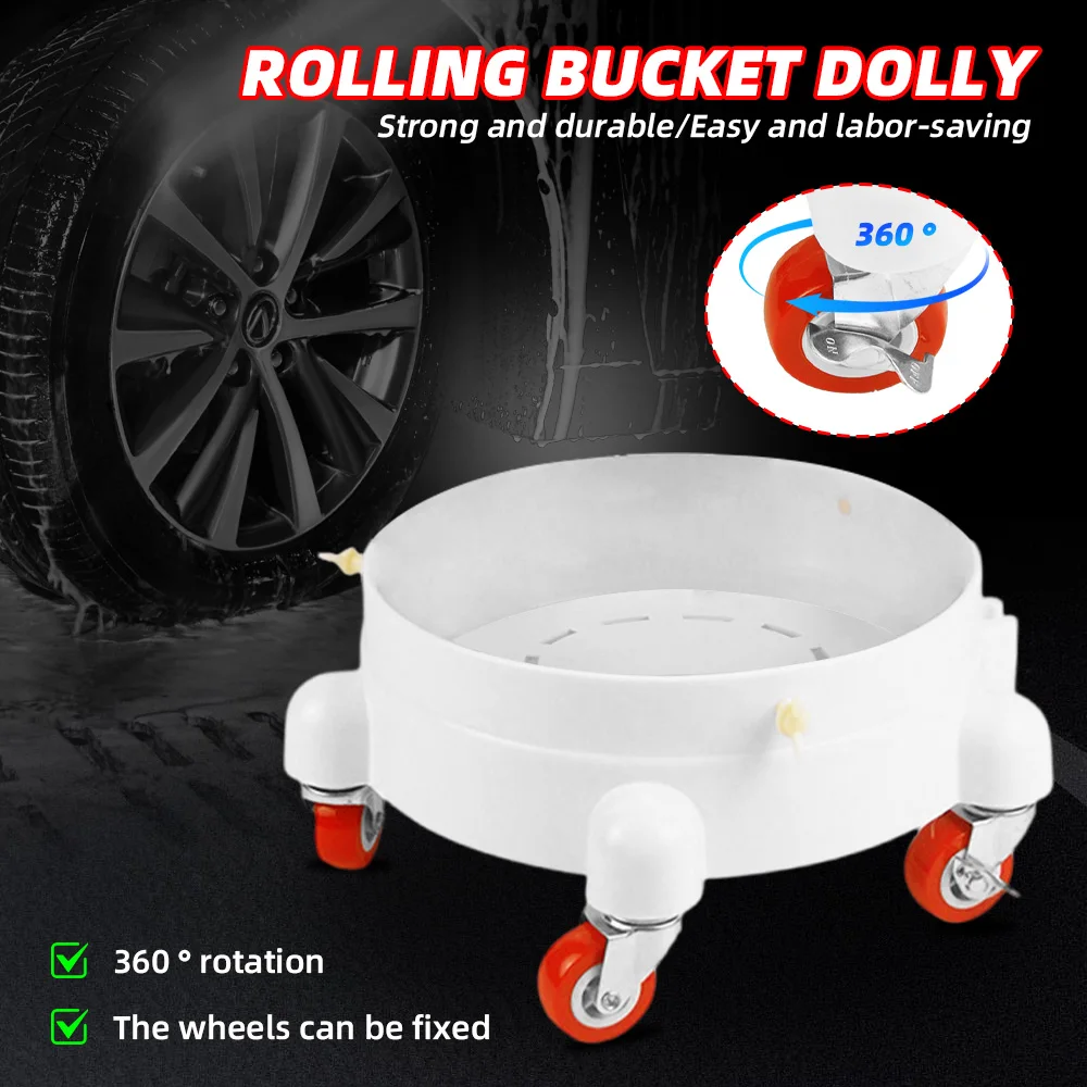 Car Rolling Bucket Dolly 360°Swivel Bucket Roller Removable Truck with Wheels Storage Tray Heavy Duty Car Wash Tools Accessories