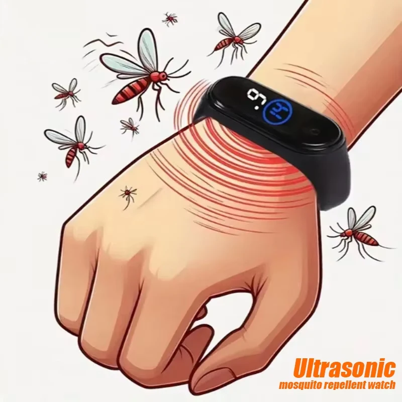 pulsera Unisex repelente de mosquitos, física, ultrasónica, no química, para el hogar y al aire libre, incluye 2 baterías