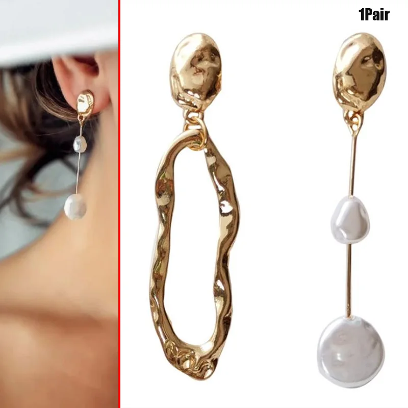 1 زوج أنيقة غير المتكافئة الباروك اللؤلؤ وأقراط للسيدات والفتيات شخصية غير النظامية مجوهرات الأزياء هدايا الحفلات #1