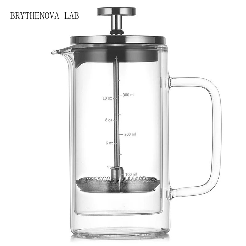 Double Layer High Borosilicate Glass Press Pot Press Coffee Filter Apparatus French Coffee Pot with Scale