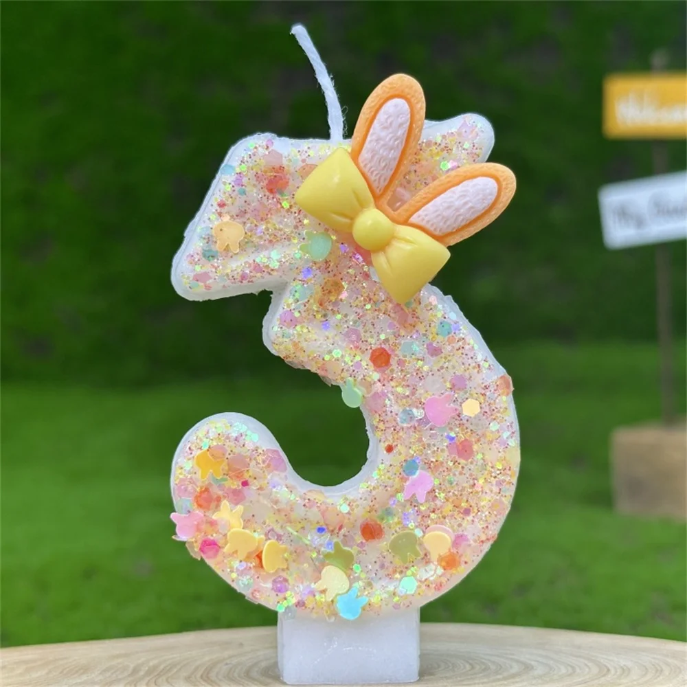 1 pz simpatico coniglio compleanno candela cake topper colori numero 5 candela fiocco nodo candela digitale compleanno decorazione della festa