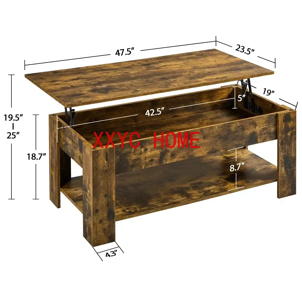 Table basse relevable en bois rectangulaire avec étagère inférieure, moderne, surélevée et abati ée, espace de rangement, 38.6 po