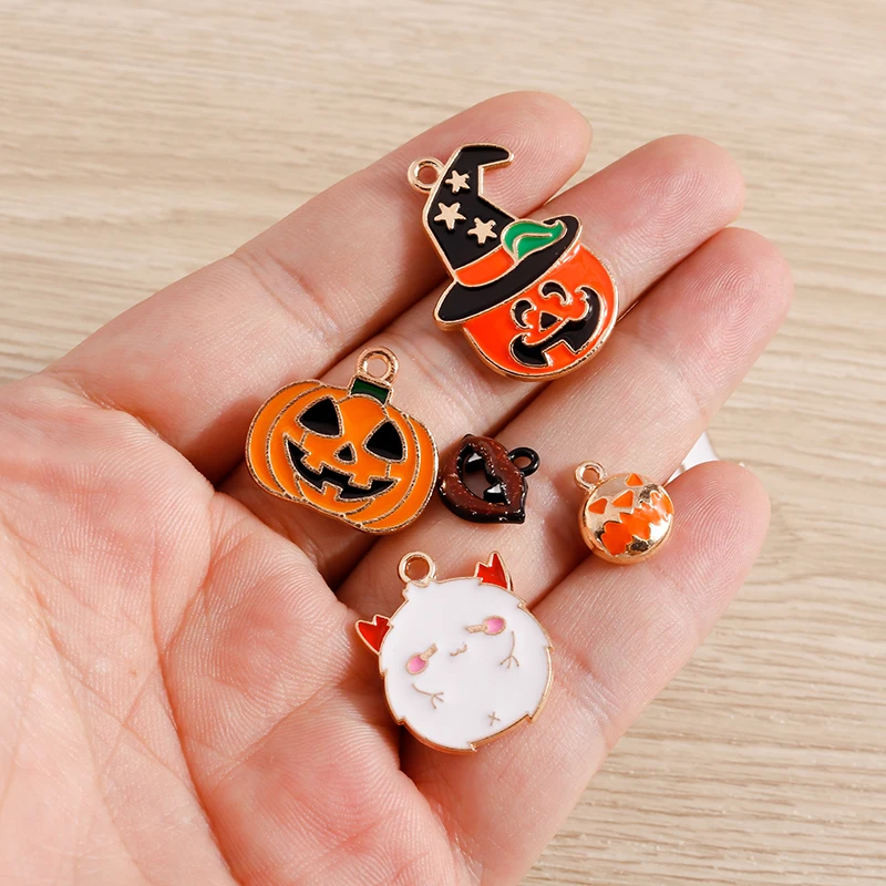 5-30pcs Cute Mix Enamel Halloween Ghost Pumpkin Bat Charms Pendants for Jewelry Making Earrings Necklaces DIY Crafts Accessories