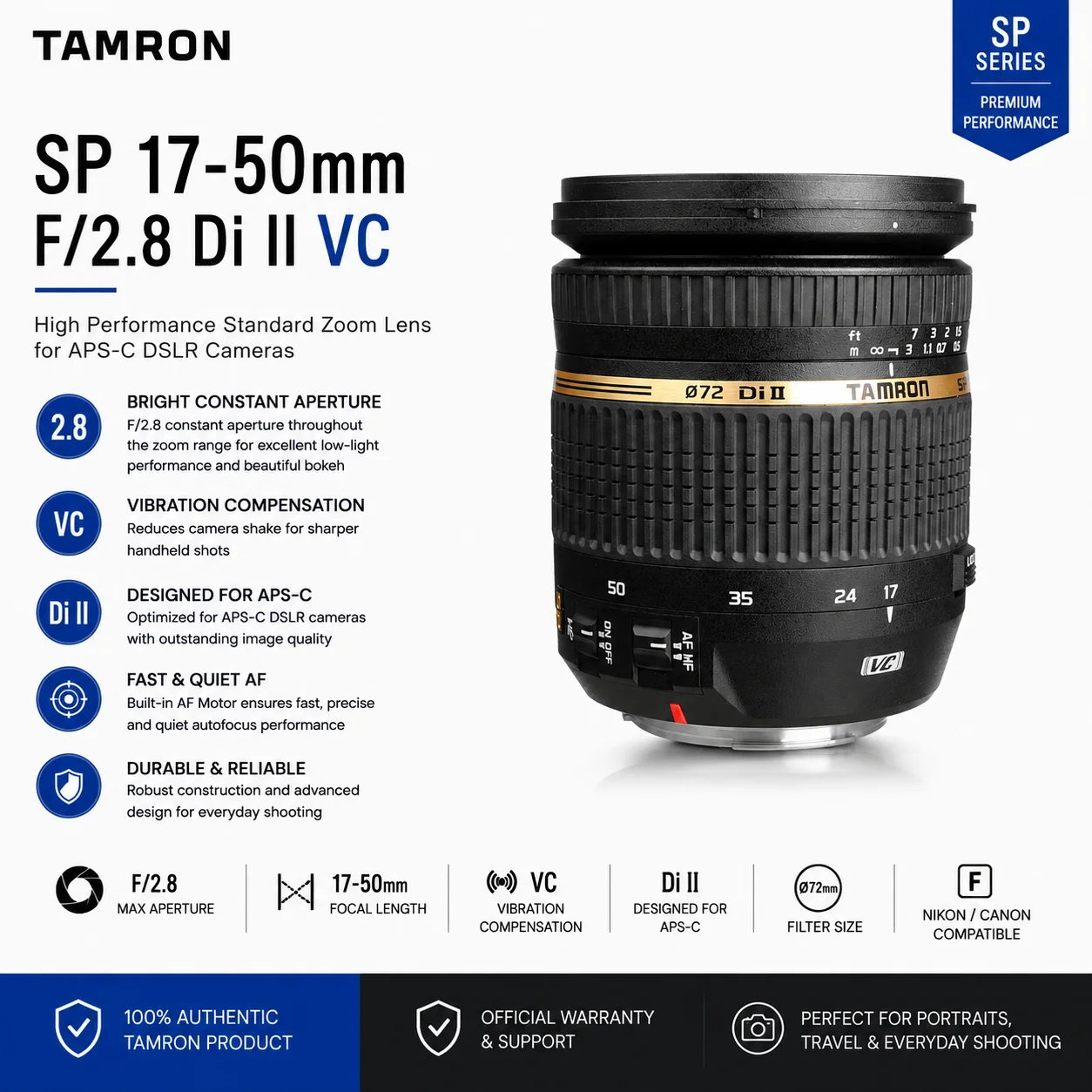 Tamron SP 17-50mm F2.8 XR Di-lI VC LDAspherical  Lens for Canon Nikon Camera (B005)