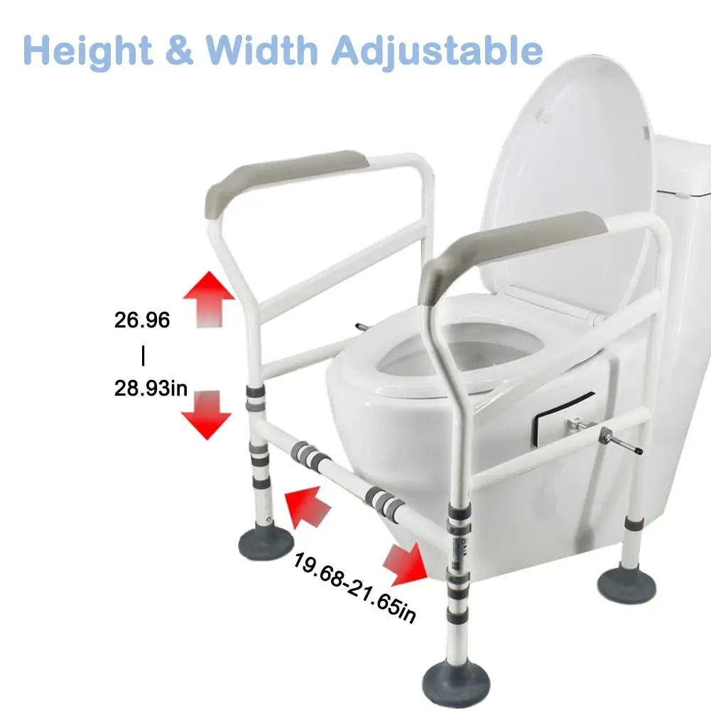 Toilet Safety Rail for Elderly, Height & Width Adjustable Toilet Safety Frame, Heavy Duty Grab Bar with Anti-Slip Handles