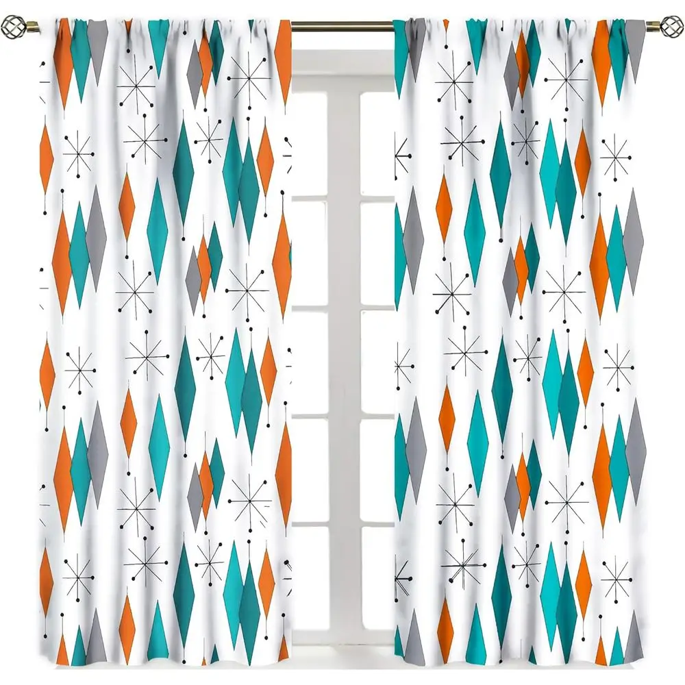 Colorful Abstract Geometric Drop-Shaped Window Curtains, Retro Bedroom & Living Room Decor, 2 Panels, 84 W x 84 L, Blackout Fabr