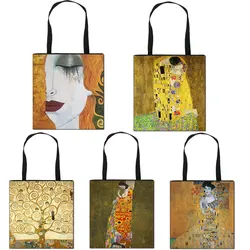 Oil Painting Tears / Kiss Shoulder Bag Gustav Klimt Art Prints Women Handbag Ladise Big Capacity Canvas Shopping Bag Large Totes