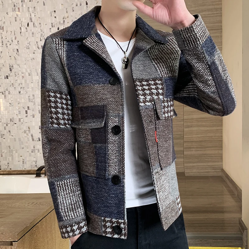 

Autumn Winter High Quality Men's Plaid Jacket Multi-Pocket Turndown Collar Buttons Jacket Coat Fashion Casual Outdoor Coat