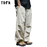 Pleated Cargo Joggers Pants Mens Solid Color Safari Style Elastic Waist Baggy Wide Leg Trousers Men